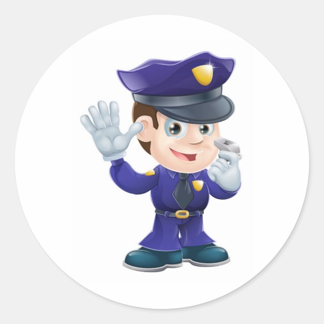 Policeman character cartoon illustration classic round sticker (Front)