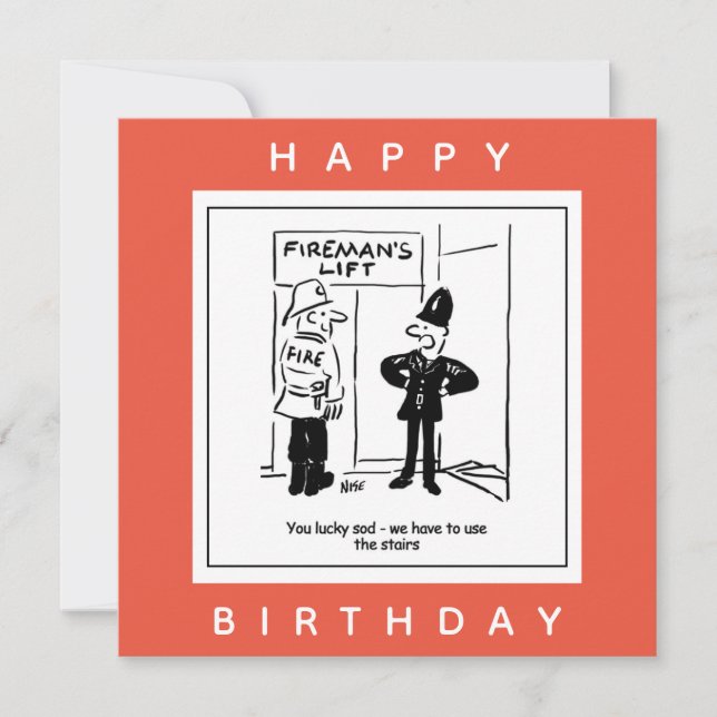 Policeman & Fireman - Fireman's Lift Cartoon Card (Front)