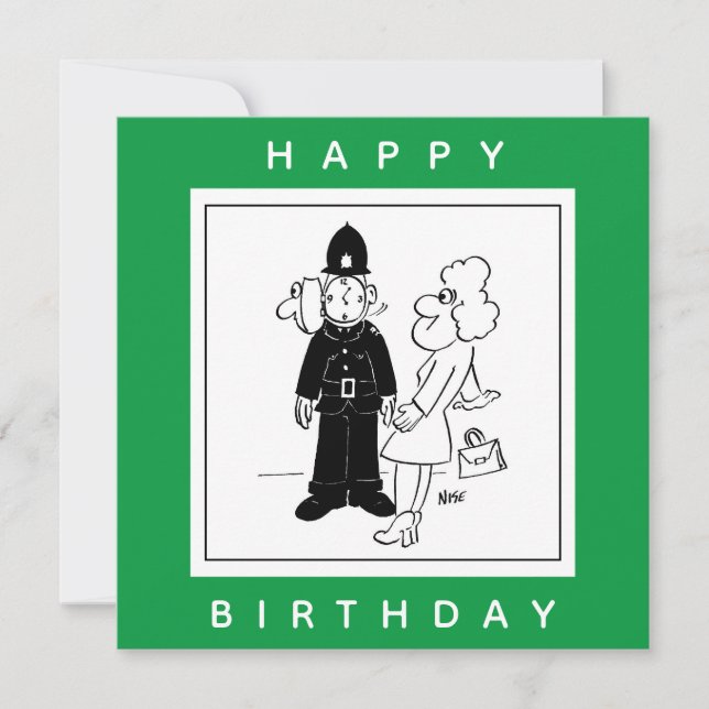 Policeman has Clock Face Cartoon. Card (Front)