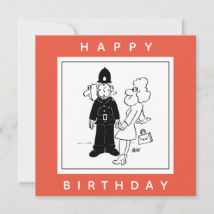 Policeman has Clock Face Cartoon. Card