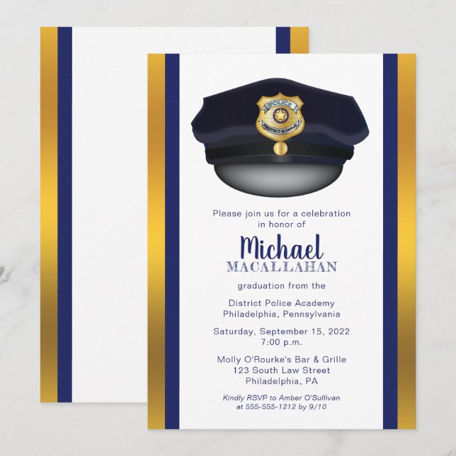 Policeman | Police | Cop Hat Graduation Party Invitation (Front/Back)