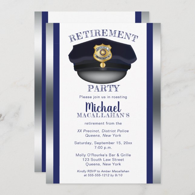 Policeman | Police | Cop Hat Retirement Party Invitation (Front/Back)