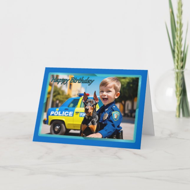 Policeman with Doberman Boy's Birthday Card (Front)