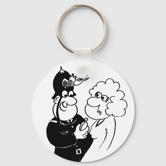 Policeman's Cuckoo Clock Helmet. Funny Cartoon Keychain (Front)