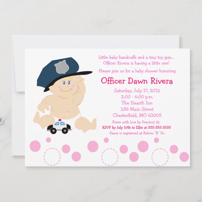POLICIER COop GIRL Baby shower Invitation 5x7 (Devant)