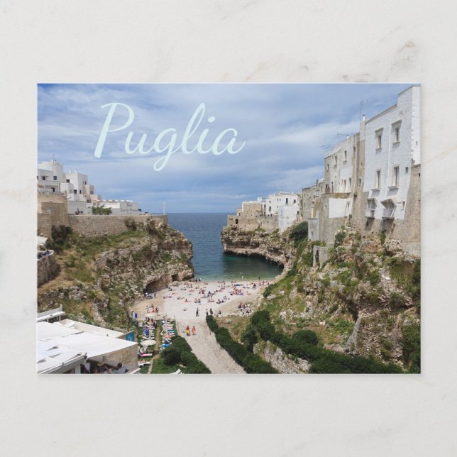 Polignano a Mare ville plage, Puglia texte carte p (Devant)