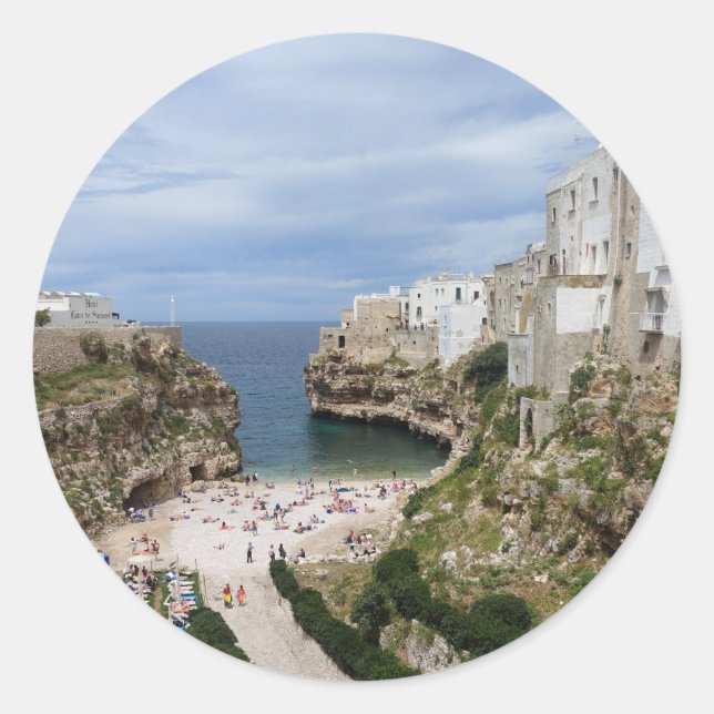 Polignano a Mare ville plage ronde autocollant (Devant)