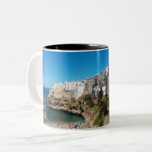 Polignano Mare Bari Italy beach landmark architect Two-Tone Coffee Mug