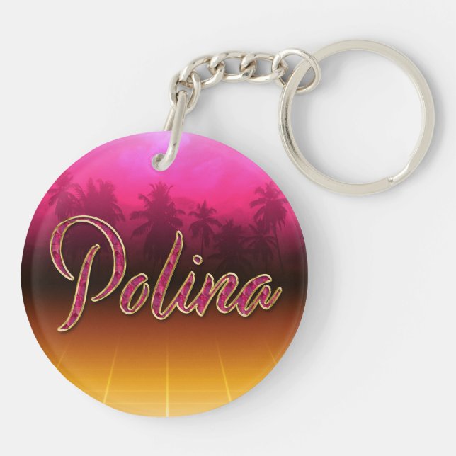 Polina First name Golden pink keychain (Back)