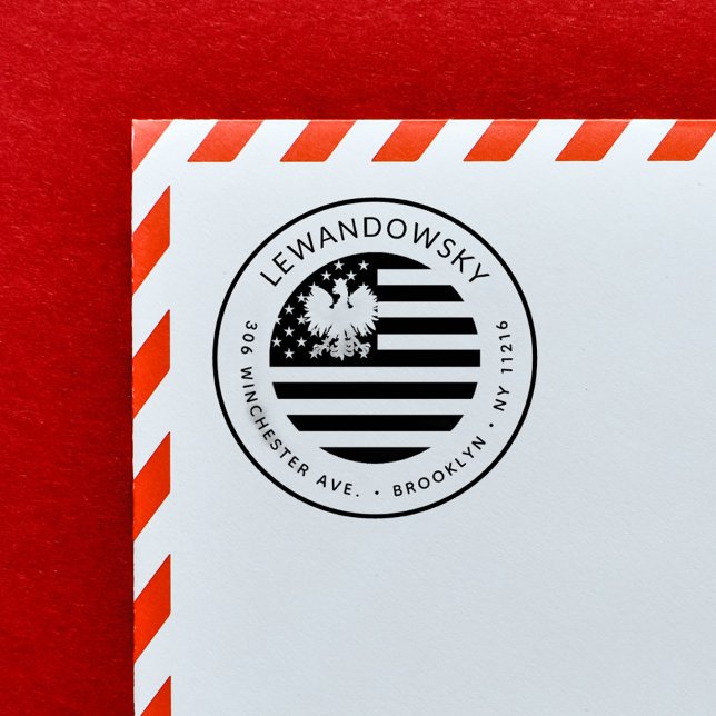 Polish-American Patriotic Return Address Self-inking Stamp (Polish - American Eagle USA Flag Patriotic Return Address Stamp. Perfect to celebrate 4th of July!)