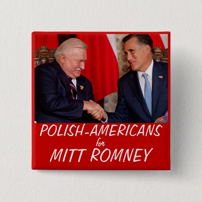 Polish Americans for Mitt Romney 2 Inch Square Button (Front)