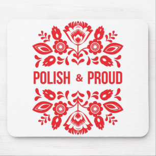 Polish and Proud Poland Polska Red Flowers Mouse Pad