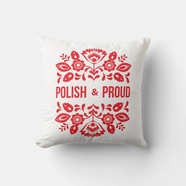 Polish and Proud Poland Polska Red Flowers Throw Pillow (Front)