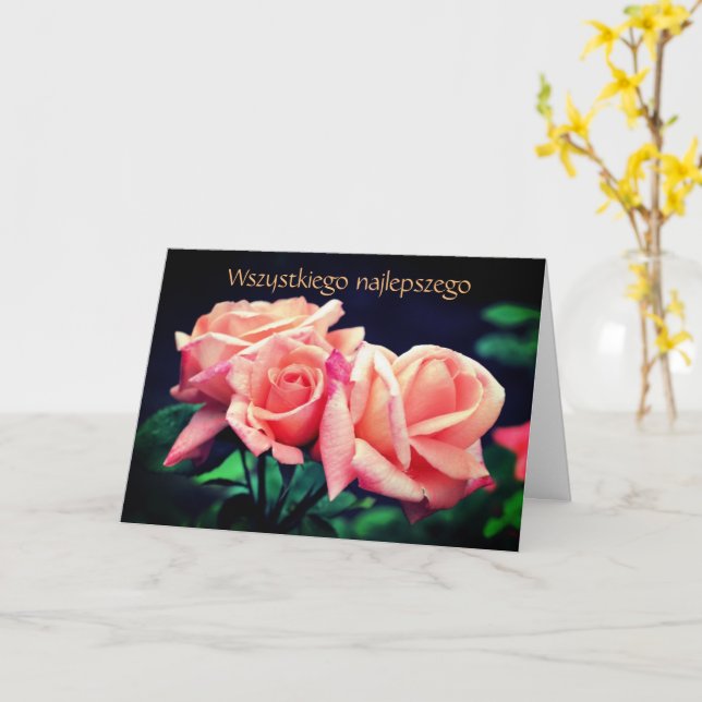 Polish Birthday Sto Lat Rosebuds Floral  Card (Yellow Flower)