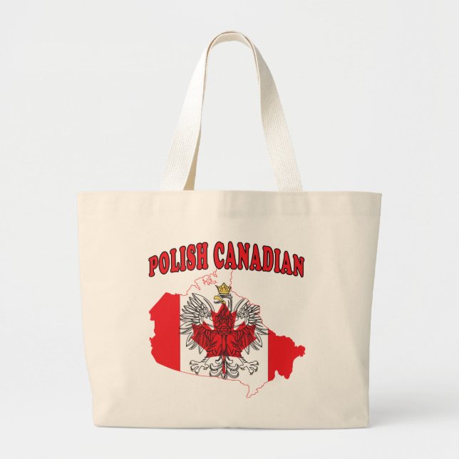 Polish Canadian Canada Flag Map Large Tote Bag (Front)