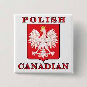 Polish Canadian Eagle Shield 2 Inch Square Button