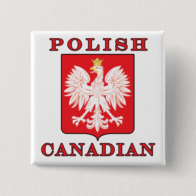 Polish Canadian Eagle Shield 2 Inch Square Button (Front)
