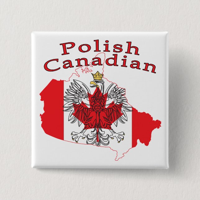 Polish Canadian Flag Map 2 Inch Square Button (Front)