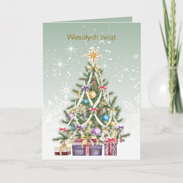 Polish Christmas - colourful tree with presents Holiday Card (Front)