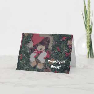 Polish Christmas Cute Bear On Wreath Holiday Card