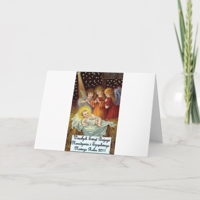 POLISH CHRISTMAS ITEMS WESOLYCH SWIAT HOLIDAY CARD (Front)