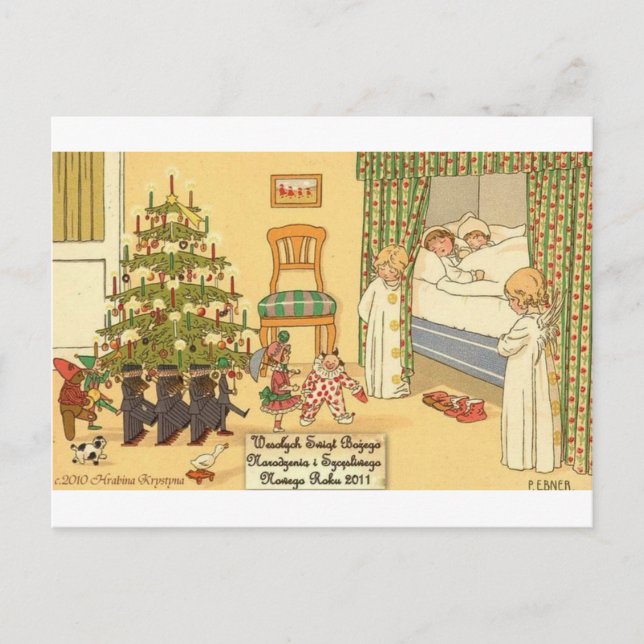 POLISH CHRISTMAS ITEMS WESOLYCH SWIAT HOLIDAY POSTCARD (Front)