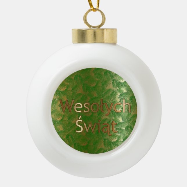 Polish Christmas Poinsettia Ceramic Ball Ornament (Front)