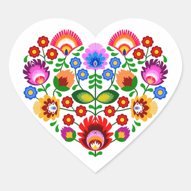 Polish design flowers heart sticker (Front)