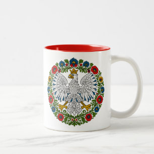 Polish Eagle Floral Folk Art Two-Tone Coffee Mug