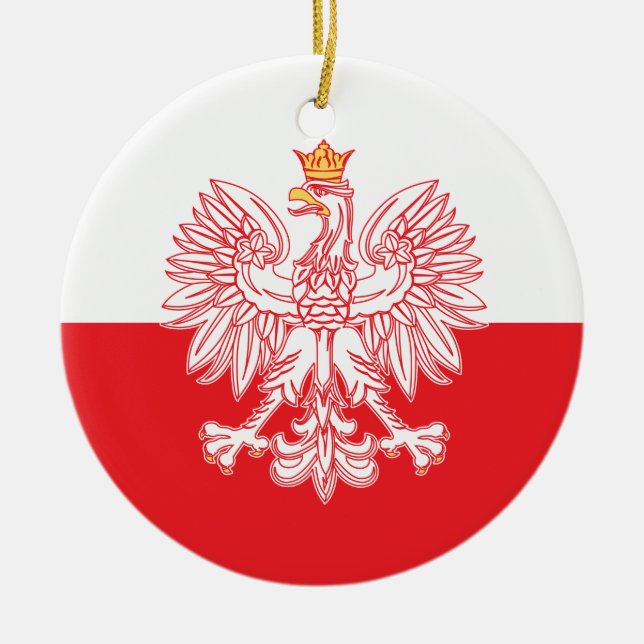 Polish Eagle Outlined In Red Ceramic Ornament (Front)