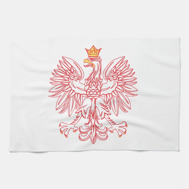 Polish Eagle Outlined In Red Kitchen Towel (Horizontal)