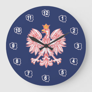 Polish Eagle Outlined In Red Large Clock