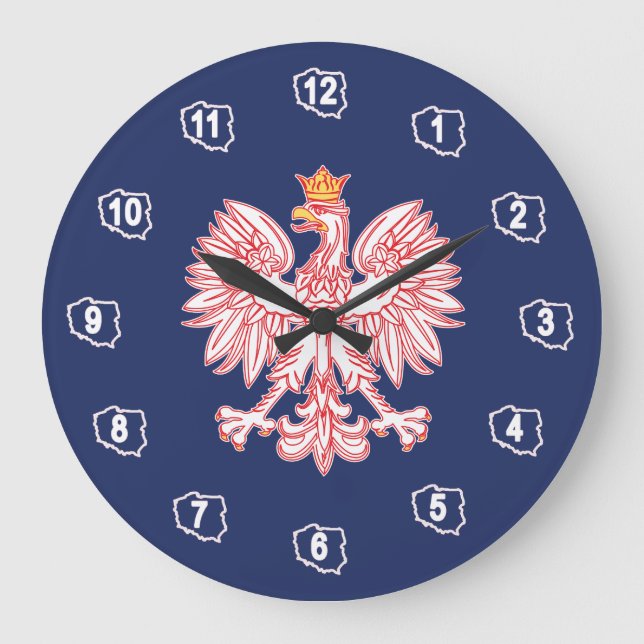 Polish Eagle Outlined In Red Large Clock (Front)