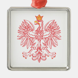 Polish Eagle Outlined In Red Metal Ornament