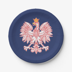 Polish Eagle Outlined In Red Paper Plate