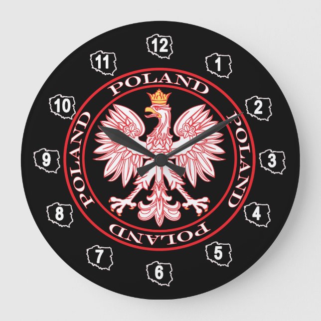 Polish Eagle Outlined In Red Wall Clock (Front)