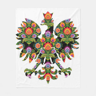 Polish Eagle Poland Wycinanki Emblem, Polish Folk Fleece Blanket