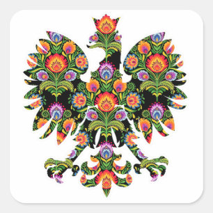 Polish Eagle Poland Wycinanki Emblem, Polish Folk Square Sticker