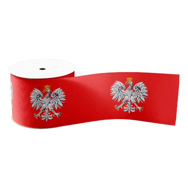 Polish Eagle, Red Polish Flag style ribbon, Poland Grosgrain Ribbon (Spool)