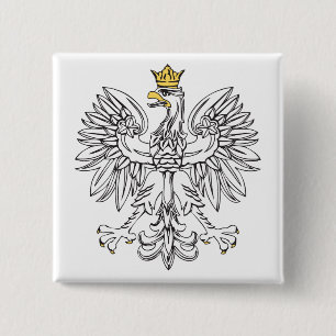 Polish Eagle With Gold Crown 2 Inch Square Button