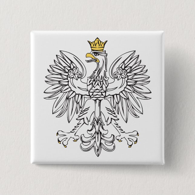 Polish Eagle With Gold Crown 2 Inch Square Button (Front)