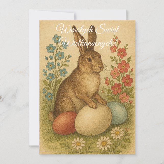 Polish Easter Bunny Rabbit Wesolych Swiat Invitation (Front)