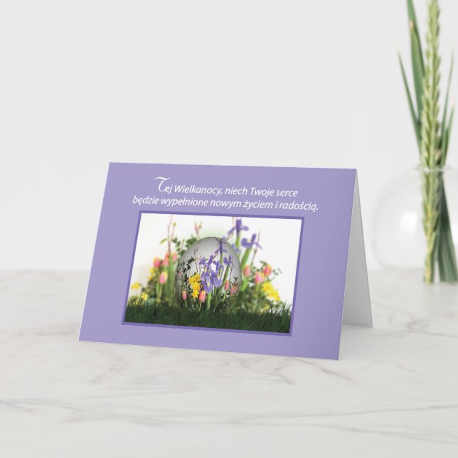 Polish Easter Egg in Flowers Holiday Card (Front)