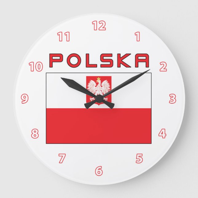 Polish Falcon Flag With Polska Wall Clock (Front)