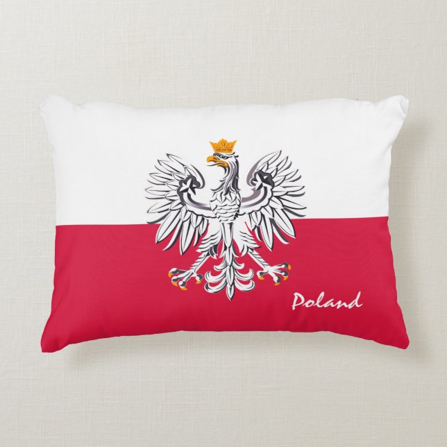 Polish flag & Eagle, Poland fashion holiday/sports Accent Pillow (Front)