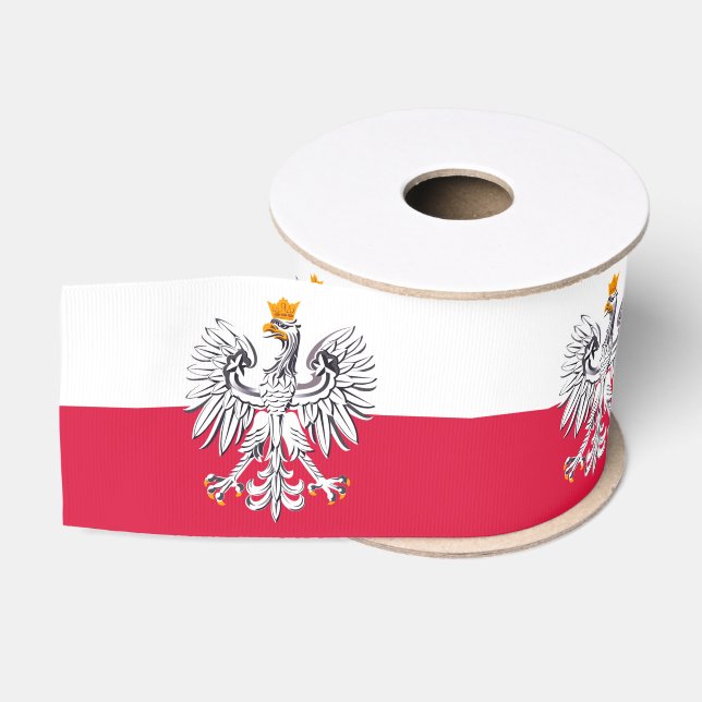 Polish Flag & Eagle symbol, Poland holiday /sports Grosgrain Ribbon (Spool)