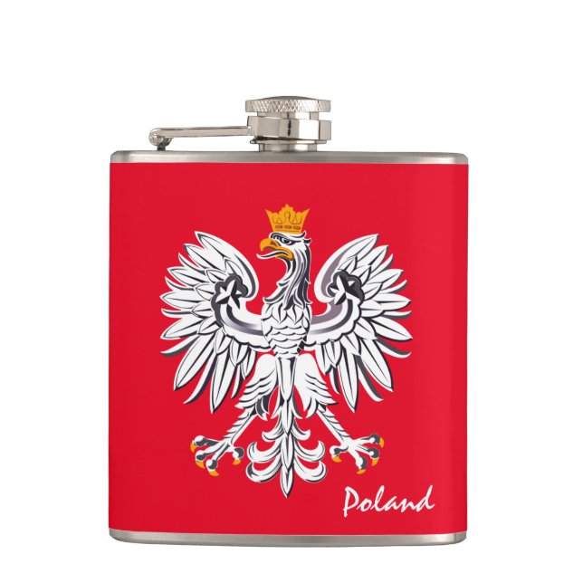 Polish Flag & Eagle, travel Poland /sports fans Hip Flask (Front)