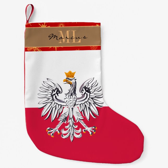 Polish Flag stocking, Poland, monogram, snowflake Small Christmas Stocking (Front)