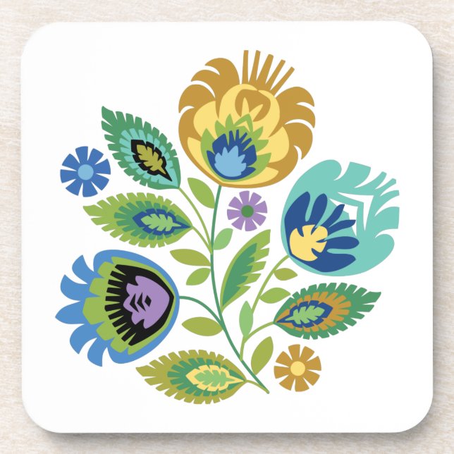 Polish Floral Yellow Ochre Papercut Design Coaster (Front)