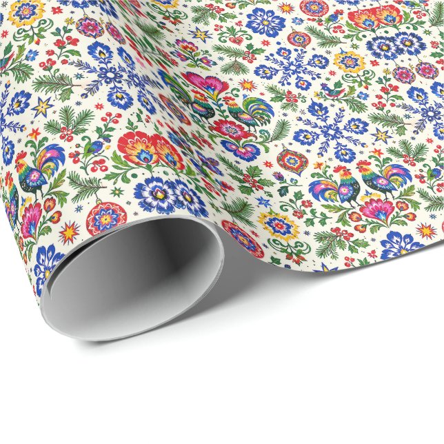 Polish Folk Art Christmas Wrapping Paper (Roll Corner)